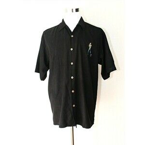 BOBBY CHAN Silk Summer Shirt Sz. L SS Black Embroidered Golfers City Casual #04